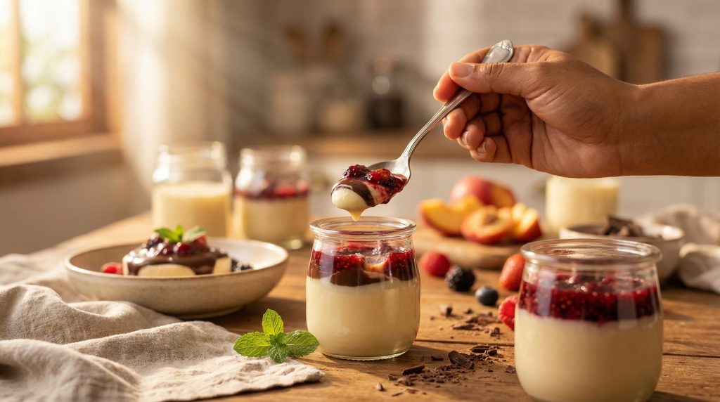 Leite e frutas viram Doces Rápidos de colher (textura ideal)